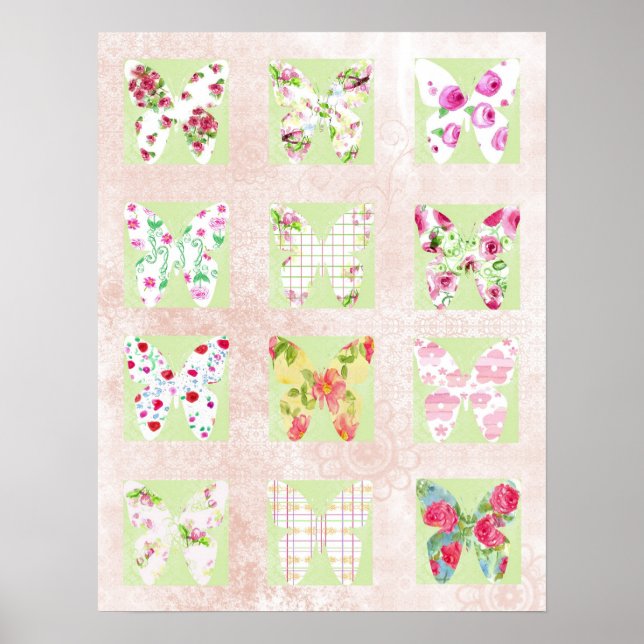 Butterflies Watercolor Flowers Collage Poster (Front)