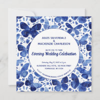 Butterflies Watercolor Indigo Blue Evening Wedding