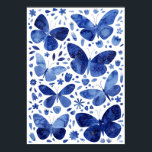 Butterflies Watercolor Indigo Blue Poster<br><div class="desc">Indigo blue and white watercolor butterfly painting.</div>