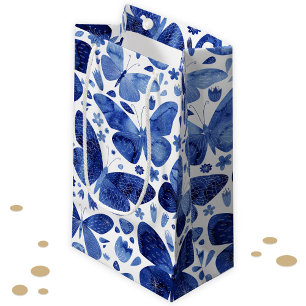 Butterflies Watercolor Indigo Blue Small Gift Bag