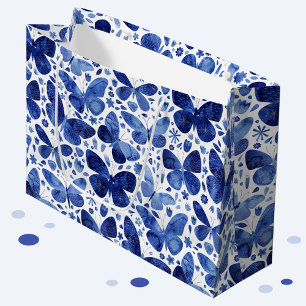 Butterflies Watercolor Indigo Large Gift Bag