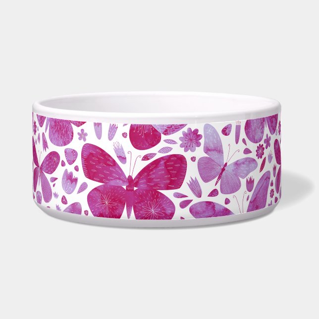 Butterflies Watercolor Magenta Pink Bowl (Front)