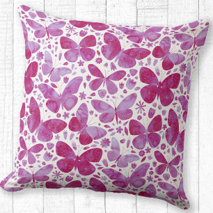 Butterflies Watercolor Magenta Pink Cushion