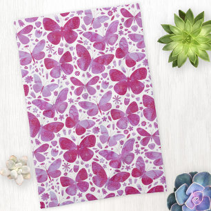 Butterflies Watercolor Magenta Pink Kitchen Towel