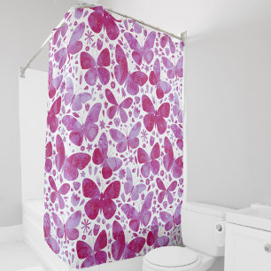 Butterflies Watercolor Magenta Pink Shower Curtain