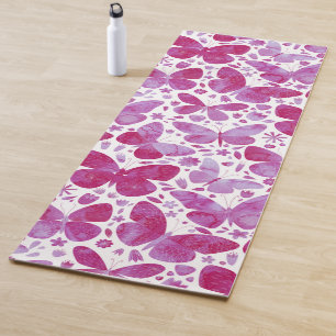 Butterflies Watercolor Magenta Pink Yoga Mat
