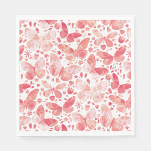 Butterflies Watercolor Modern Coral Pink Napkin