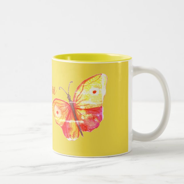 Butterflies Watercolor  Orange Two-Tone Coffee Mug (Right)