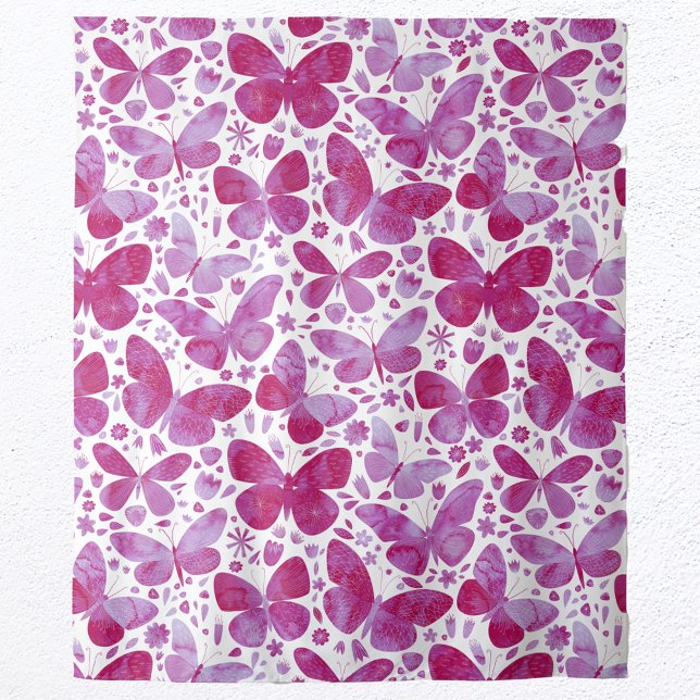Butterflies Watercolor Pattern Pink Tapestry (Magenta pink and white modern watercolor butterfly pattern wall tapestry)
