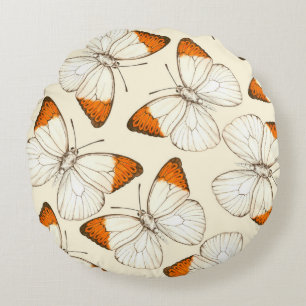 Butterflies watercolor pattern round cushion
