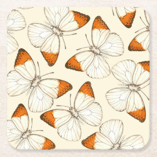 Butterflies watercolor pattern square paper coaster