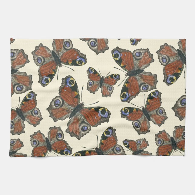 Butterflies watercolor pattern tea towel (Horizontal)