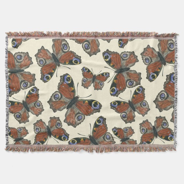 Butterflies watercolor pattern throw blanket (Front)