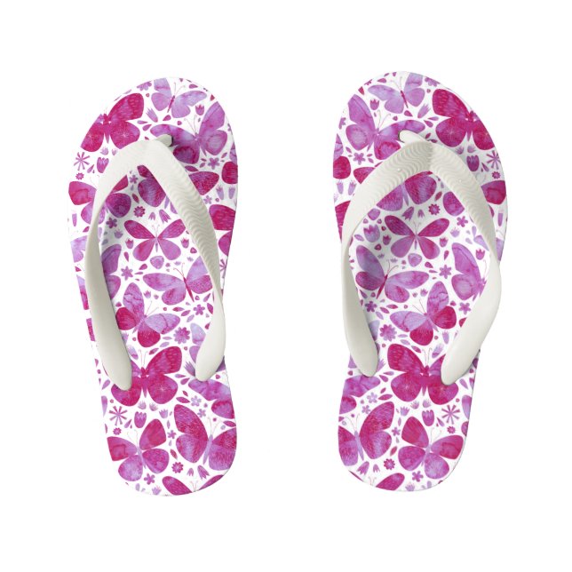 Butterflies Watercolor Pink kid's flip flops (Footbed)