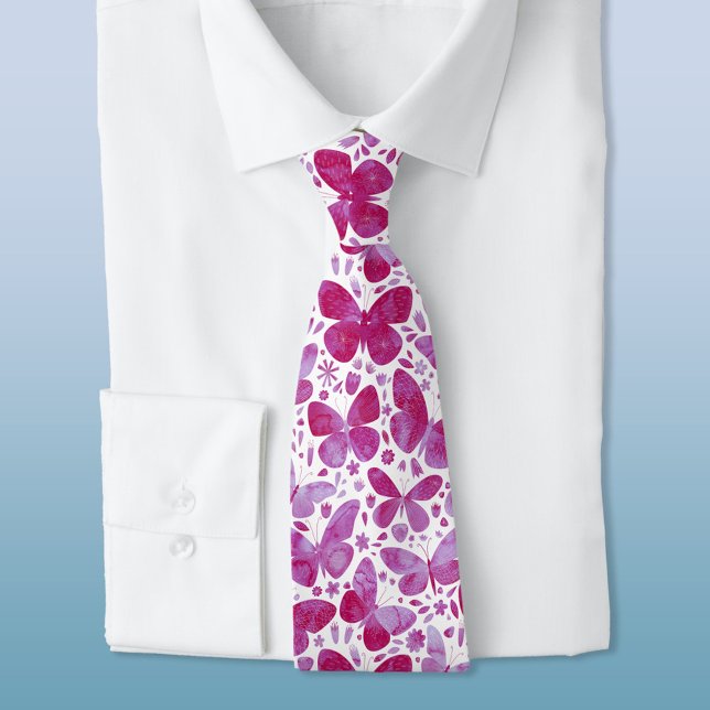 Butterflies Watercolor Pink Tie (Creator Uploaded)