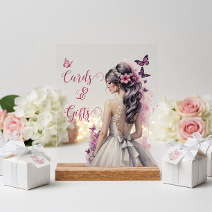 Butterflies Wedding Gown Bridal Shower Cards  Acrylic Sign
