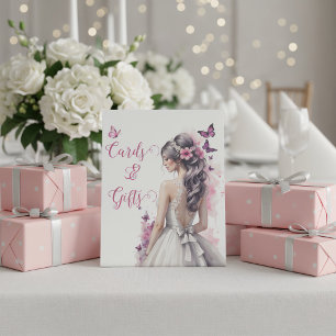 Butterflies Wedding Gown Bridal Shower Cards Pedestal Sign