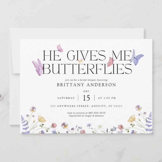 Butterflies Whimsical Bridal Shower Invitation (Front)