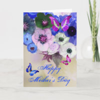 BUTTERFLIES ,WHITE BLUE  ROSES AND ANEMONE FLOWERS