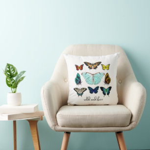 Butterflies Wild and Free Boho Throw Pillow