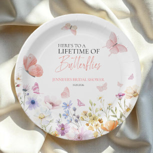 Butterflies Wildflower Bridal Shower Paper Plate