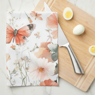 Butterflies Wildflowers Watercolor Elegant  Tea Towel
