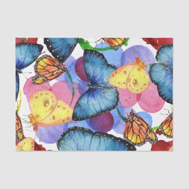 Butterflies with Abstract Paint Backdrop Decoupage Tissue Paper (Front)