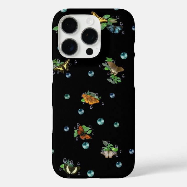Butterflies with Leaf Raindrops and Pearls Case-Mate iPhone Case (Back)