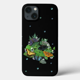 Butterflies with Leaves Raindrops Stars and Pearls iPhone 13 Case