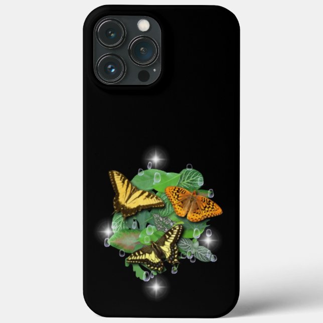 Butterflies with Leaves Raindrops Stars Case-Mate iPhone Case (Back)