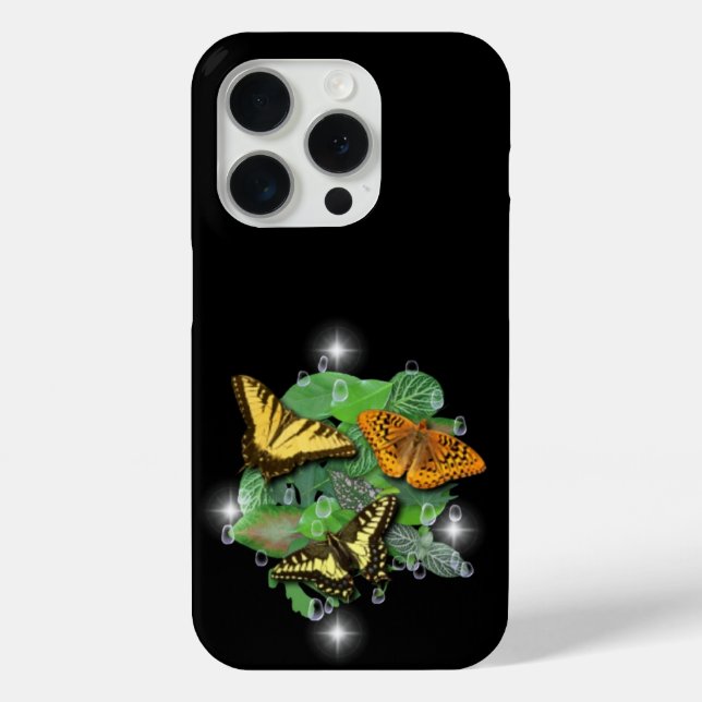 Butterflies with Leaves Raindrops Stars Case-Mate iPhone Case (Back)