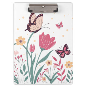 Butterflies with Pink Tulips and Yellow Daisies Clipboard