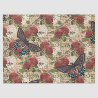 Butterflies with Red and White Roses Decoupage Tissue Paper