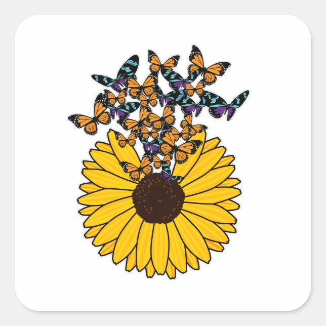 Butterflies with Sunflower Square Sticker (Front)