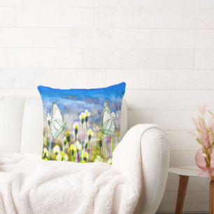 Butterflies Yellow Floral Blue Sky Cushion