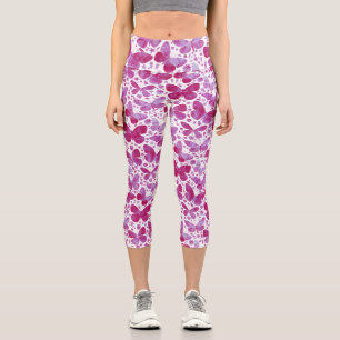 Butterfliy Watercolor Pattern Pink Capri Leggings