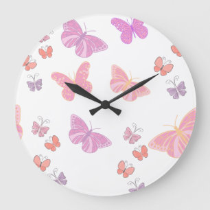 butterfllies in pastel large clock
