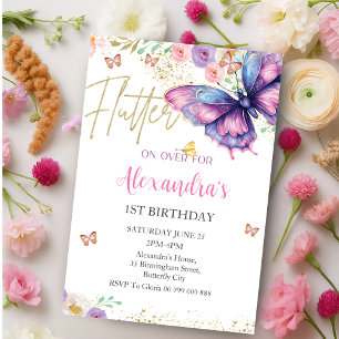Butterfly 1st 2nd 3rd 4th 5th 6th 7th 8th Birthday Invitation