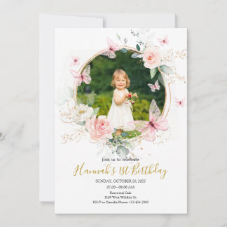 Butterfly 1st Birthday Invitation