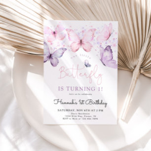 Butterfly 1st Birthday Invitation Girl