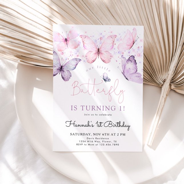 Butterfly 1st Birthday Invitation Girl (Creator Uploaded)