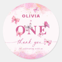 Butterfly 1st Birthday Pink Gold Dust Thank You 