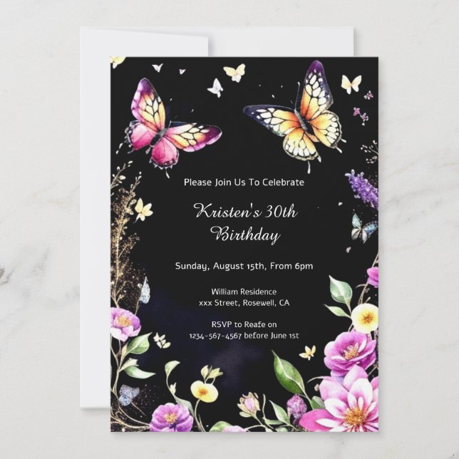 Butterfly 30th Birthday Invitation (Front)