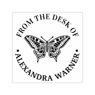Butterfly #3 Silhouette Round “From the Desk of” Self-inking Stamp