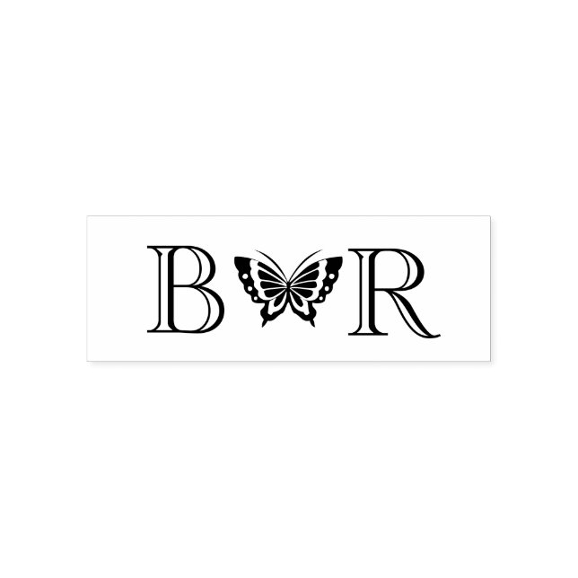 Butterfly #4C Couple Wedding 2 Initial Monogram Self-inking Stamp (Design)