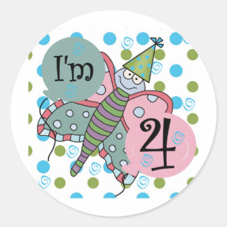 Butterfly 4th Birthday Tshirts and Gifts Classic Round Sticker