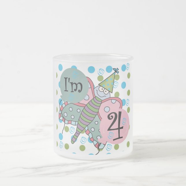 Butterfly 4th Birthday Tshirts and Gifts Frosted Glass Coffee Mug (Center)
