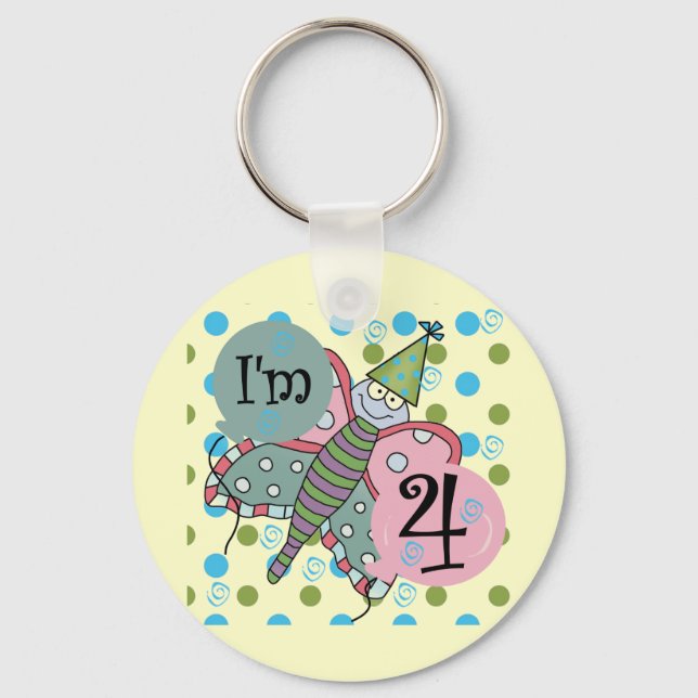 Butterfly 4th Birthday Tshirts and Gifts Key Ring (Front)