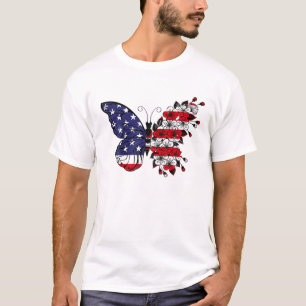 Butterfly 4Th Of July Women American Flag Patrioti T-Shirt