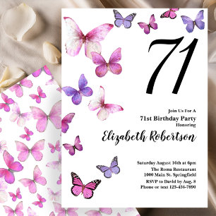 Butterfly 71st Birthday Invitation in Pink /Purple